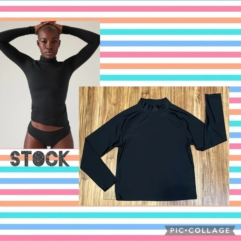 Old navy women’s rashguard Large swim bathing suit top black mock long sleeve